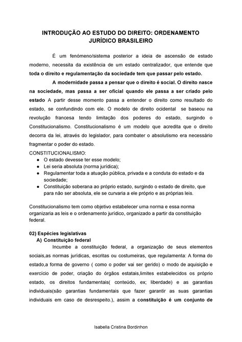 Resumo IED INTRODUÇÃO AO ESTUDO DO DIREITO ORDENAMENTO JURÍDICO