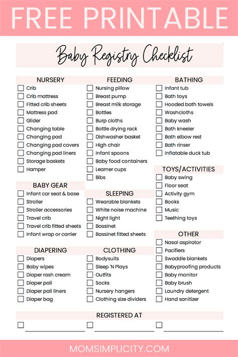 Printable Baby Registry Checklist