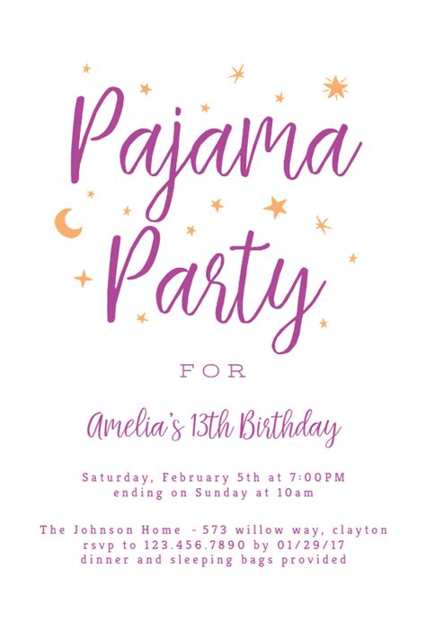 Pajama Party Sleepover Party Invitation Template Free Greetings