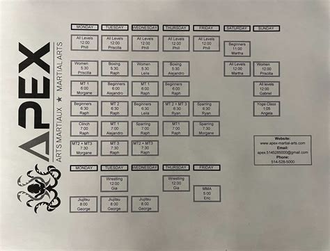 Schedule Downtown Apex Martial Arts