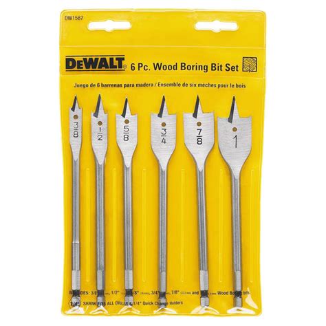 Dewalt Dw1587 Heavy Duty Wood Boring Spade Bit Set 6 Pieces 38 1in