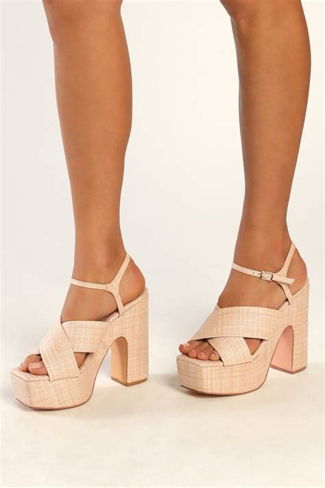 Natural Raffia High Heels Platform Heels Square Toe Heels Lulus