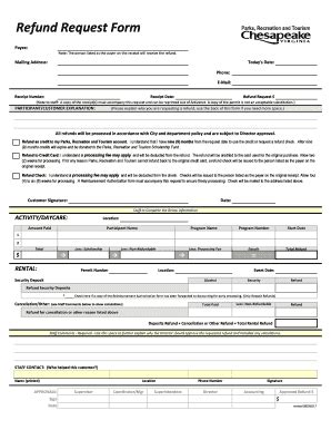 Fillable Online Refund Request Form Chesapeake Virginia Fax Email