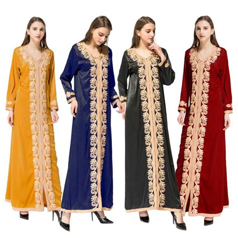 Moda Dubai Abaya Kaftan 2018 Musulmán Turco Rebordear Bordado Vestido