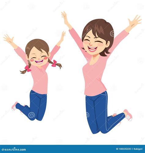 Mother And Daughter Jumping Happy Stock Vector Illustration Of