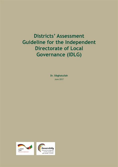 Pdf Districts Assessment Guideline For The Ez Afghanistan De · Idlg’s Efforts To Address