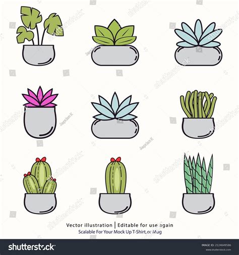 Big Set Different Cute Cacti Succulents Stock Vector Royalty Free