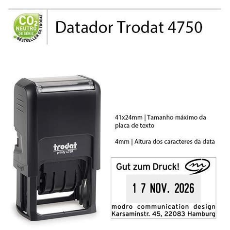 Carimbo Datador Automático placa de texto Trodat 4750 41x24mm