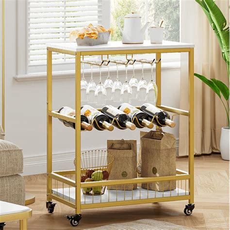 Hithos Industrial Bar Carts For The Home Mobile Bar Serving Cart With Wine Rack