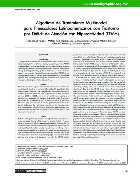 Pdf Algoritmo De Tratamiento Multimodal Para Preescolares Latinoamericanos Con Trastorno Por