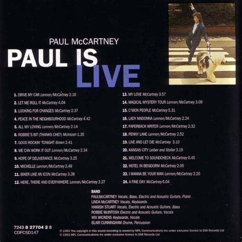 Car Tula Interior Frontal De Paul Mccartney Paul Is Live Portada