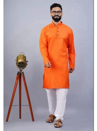 Solid Men Orange Cotton Kurta Pajama Set At Rs 250 Set In Jaipur ID