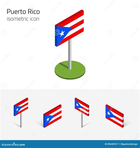 Puerto Rico Flag Vector Set Of 3d Isometric Flat Icons Stock Vector