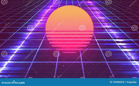 Retro Background Retrowave Sun 80 S Perspective Grid Blue Neon