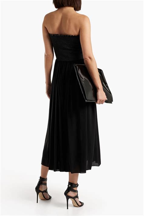 MICHAEL KORS COLLECTION Strapless Shirred Silk Crepe De Chine Midi