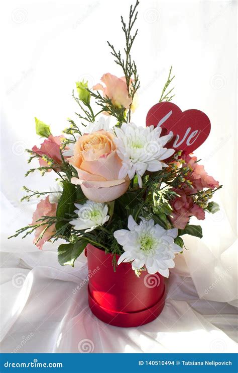 Valentine`s Day Concept. Beautiful Bouquet of Flowers with Heart Shape ...