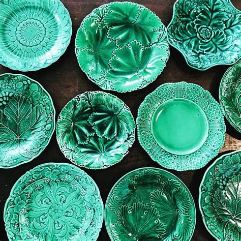 These Green Majolica Leaf Plates Mostly From The 19th Century Are