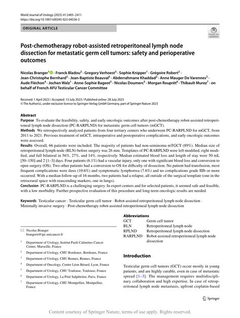 Post Chemotherapy Robot Assisted Retroperitoneal Lymph Node Dissection