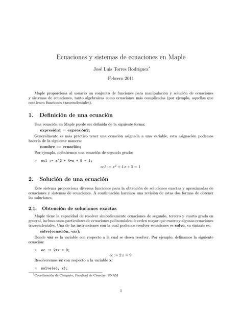 Ecuaciones Y Sistemas De Ecuaciones En Maple PDF