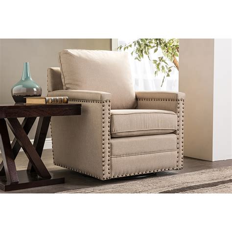 Ashley Upholstered Swivel Armchair Nailhead Beige Dcg Stores