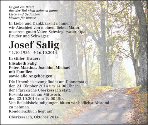 Traueranzeigen Von Josef Salig Trauerundgedenken De