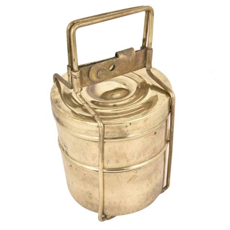 Brass Two Tier Tiffin Box Golden Color With Brass Strap Frame