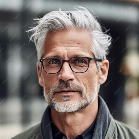 Premium Ai Image A Man With Grey Hair And Glasses Stands In Front Of