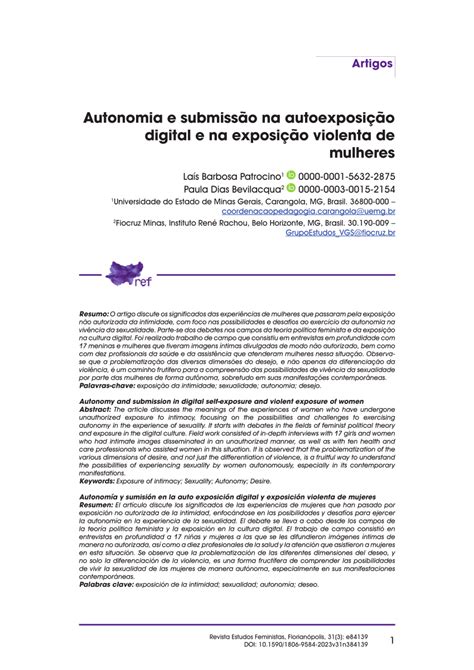 Pdf Autonomia E Submiss O Na Autoexposi O Digital E Na Exposi O