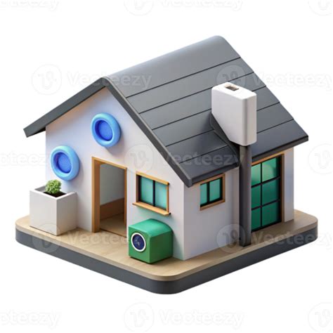 3D Model of a Smart Home with Eco-Friendly Features Illustration of