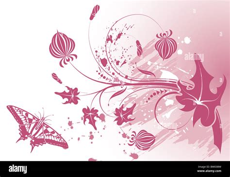 Grunge Paint Flower Background With Butterfly Element For Design