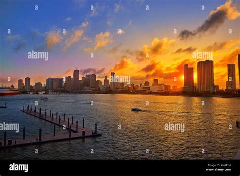 Miami Downtown Skyline Sunset In Florida Usa Stock Photo Alamy