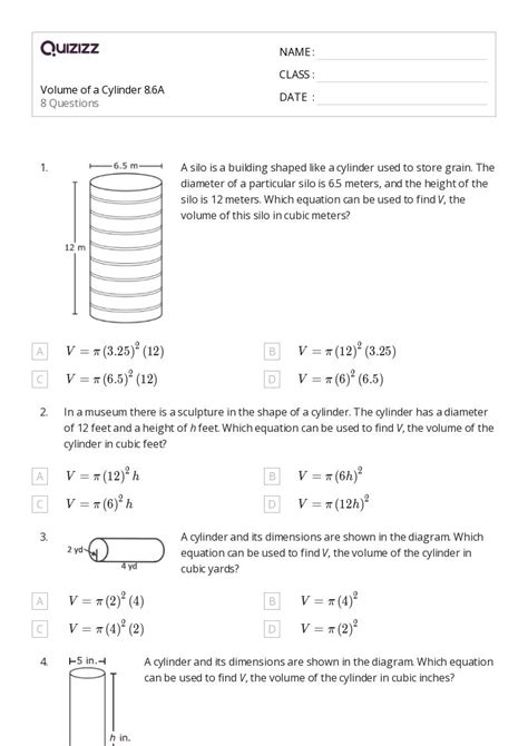 50 Volume Of A Cylinder Worksheets For 8th Grade On Quizizz Free