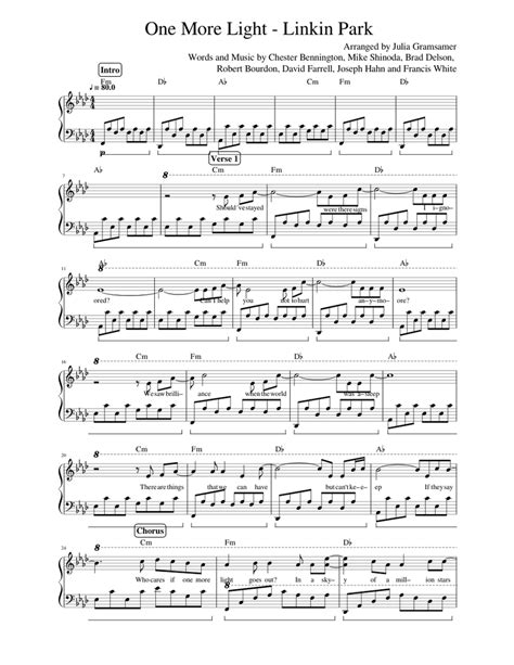 One More Light Linkin Park Easy Piano Version Sheet Music For Piano