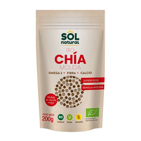 Semillas De Chía Molidas Bio Sol Natural 200g En Biosano