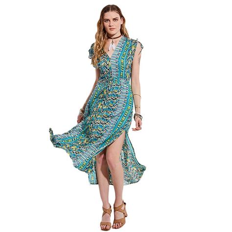 2017 Long Dress Retro Bohemian Maxi Dress Sexy Ethnic Deep V Neck