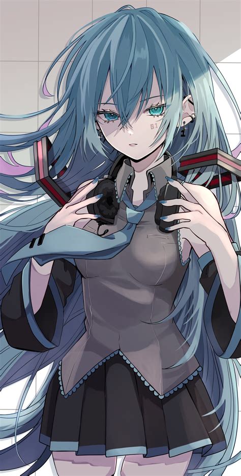 Safebooru 1girl Absurdly Long Hair Aqua Eyes Barbell Piercing Black