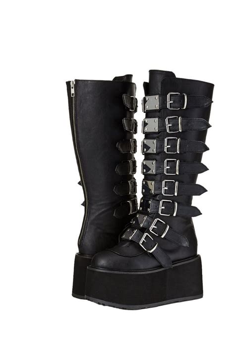 Demonia Womens Damned 318 Knee High Boots Womens Knee High Boots