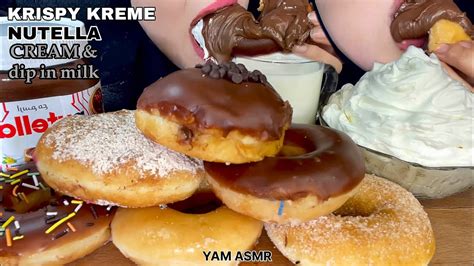 ASMR KRISPY KREME WITH NUTELLA CREAM AND MILK MUKBANG 도넛 누텔라 크림