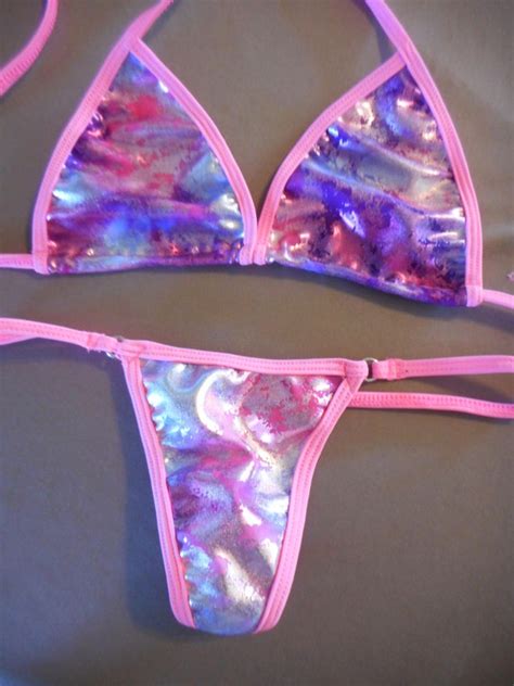 Pink Tie Dye Bikini Micro Bikini Neon Stripper Outfit