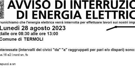 Termoli interruzione dell energia elettrica lunedì 28 le zone interessate