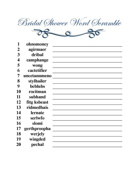 Free Printable Bridal Shower Word Scramble Printable Word Searches