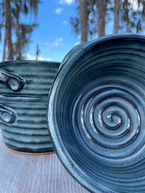 Bread Baker Pottery Bread Baking Pot In Blue Glaze 12 Etsy