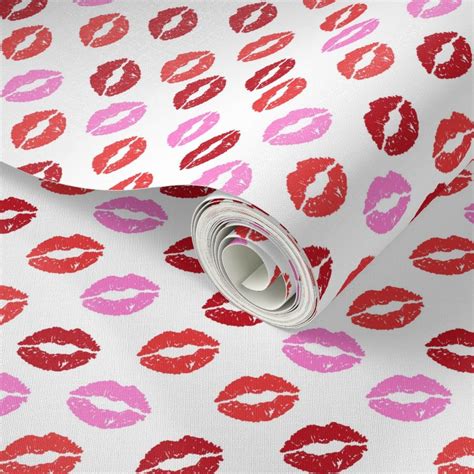 Girly Valentines Day Lipstick Kisses Wallpaper Spoonflower