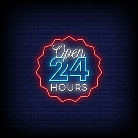 Open 24 Hours Neon Signs Style Text Vector 2185895 Vector Art at Vecteezy