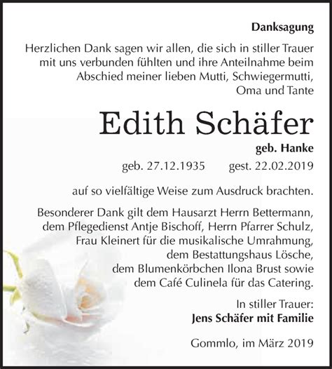 Traueranzeigen von Edith Schäfer abschied nehmen de