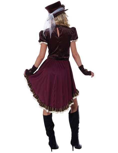 Steampunk Lady Damenkost M Rot Braun Gold G Nstige Faschings Kost Me