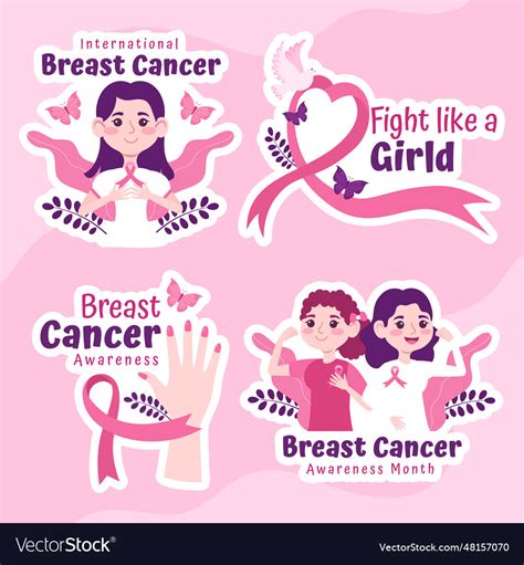 Breast cancer awareness month label flat cartoon Vector Image