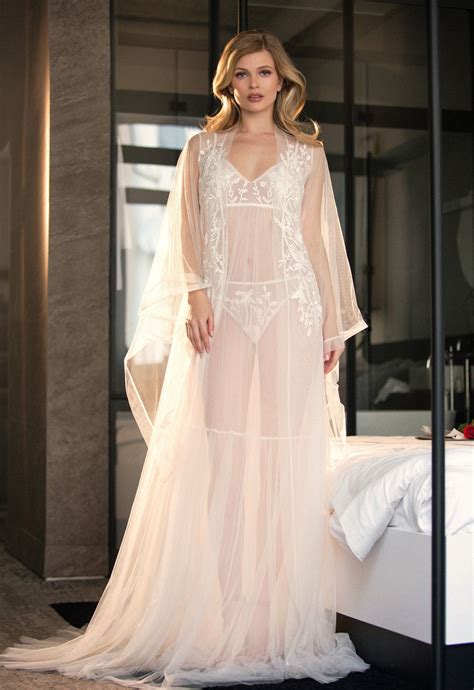 Nightgown With Long Train W Bridal Lingerie Wedding Lingerie Honeymoon Sheer Bride