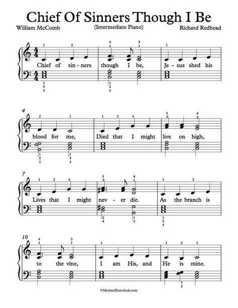 Intermediate Difficulty Piano Arrangement Of Chief Of Sinners Though I