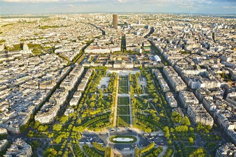 Aerial Panoramic View Of Paris And Champ De Mars From Eiffel Tower In